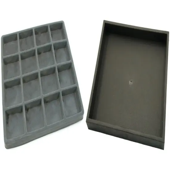 Black Open Square Stackable Jewelry Display Tray w/ Gray 16-slot Plastic Tray {1}