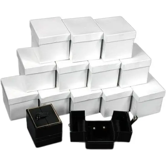 12 Black Leather Earring Gift Boxes Display Snap Lid {1}
