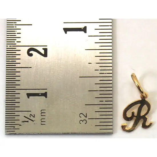 14K Yellow Gold Letter "R" Charm with 18" Gold Cable Chain & Gift Box {4}