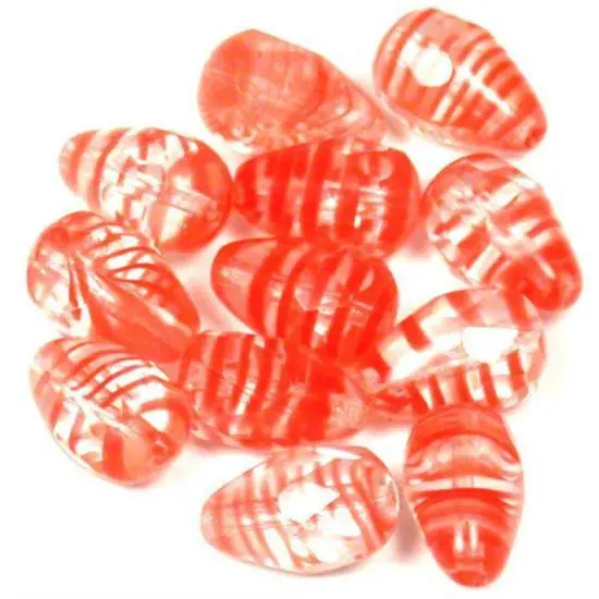 12 Red Glass Beads Tear Drop Window Jewelry Swirl {1}