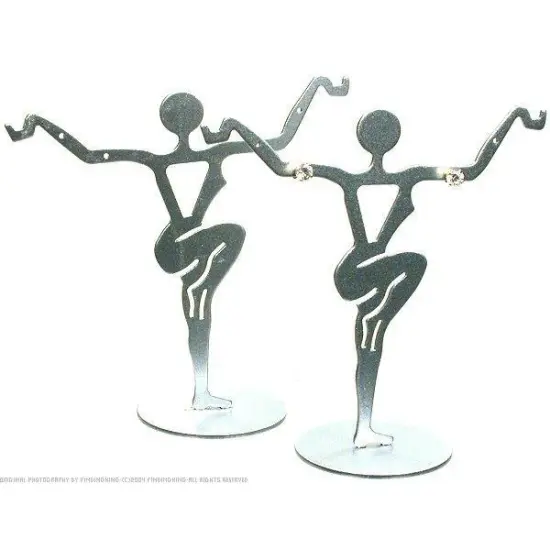 2 Silver Metal Earring Dancer Jewelry Showcase Display Stands 3.25" {1}