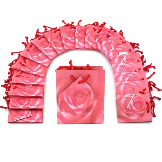 20 Pink Rose Shopping Tote Gift Bags & Card 3 1/2" {1}