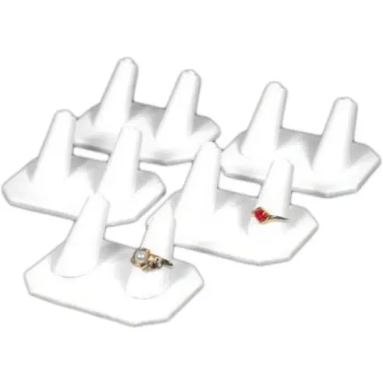 5 Double Ring Showcase Display White Leather Jewelry {1}
