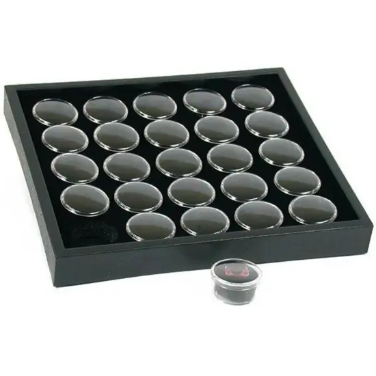 25 Gem Jars Black Foam Display Showcase Stackable Tray {1}