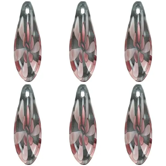 Purple Lampwork Glass Pendant Bead Teardrop Flower Pack of 6 {1}