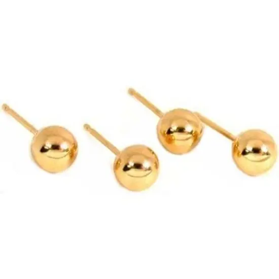4 14K Yellow Gold Ball Earrings Studs Posts Piercing {1}