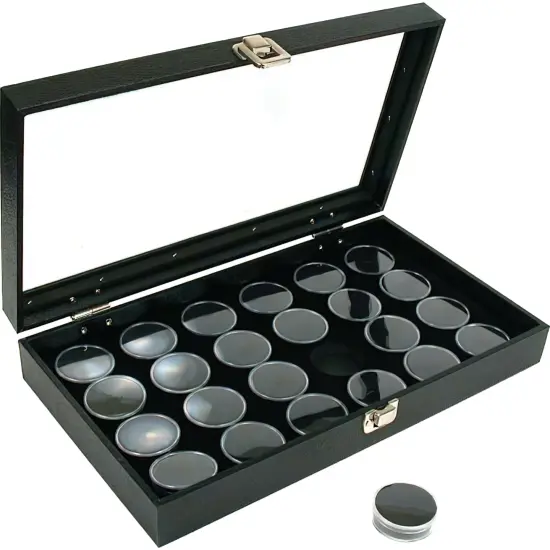 24 Black Gem Jars & Glass Top Display Tray {1}