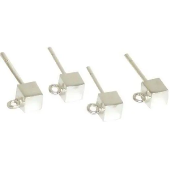 4 Sterling Silver Earrings Cube Jewelry Dangle Parts {1}