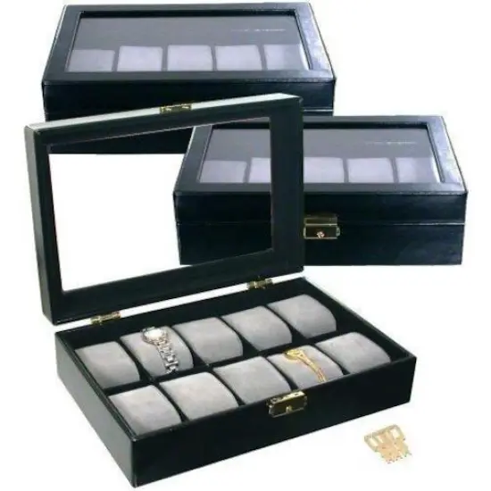 3 10 Watch Glass Top Showcase Boxes Jewelry Displays {1}