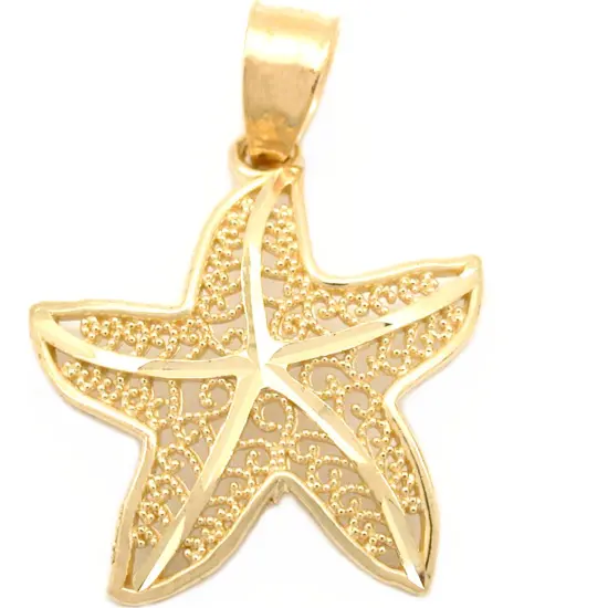 14K Gold Diamond Cut Starfish Charm with 18" Gold Cable Chain &Gift box {2}