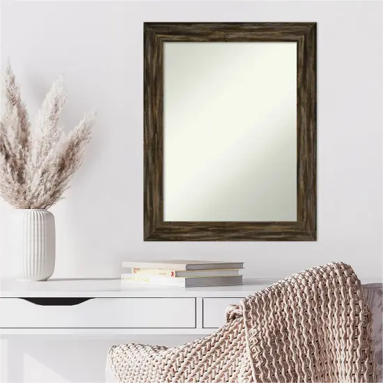 Amanti Art Non-Beveled Wood Wall Mirror, Fencepost Brown Narrow Frame {6}