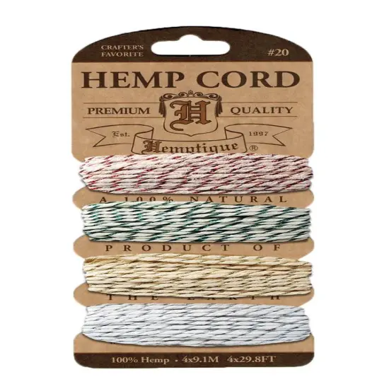 Hemptique 1mm #20 Variegated Metallic & Glitter Hemp Cord Card Set Eco Friendly Sustainable Naturally Grown Jewelry Bracelet Making Paper Crafting Scrapbooking Bookbinding Mixed Media Crocheting Macrame Seasonal Holiday Gift Wrapping Outdoor Garden Metallic classic {1}