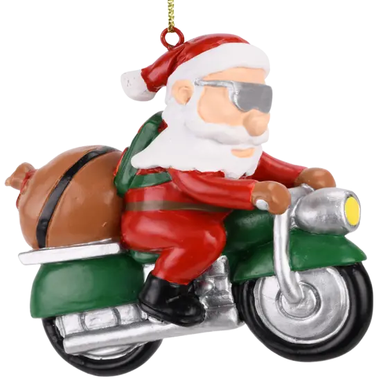 Biker Santa Claus Motorcycle Christmas Tree Ornament {1}