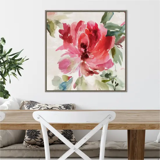 Fall Peony I by Asia Jensen 22-in. W x 22-in. H. Canvas Wall Art Print Framed in Grey {5}