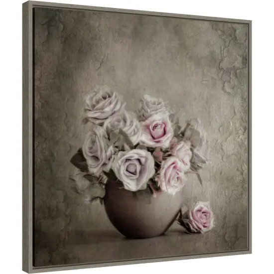 Love and Roses by Cicek Kiral 22-in. W x 22-in. H. Canvas Wall Art Print Framed in Grey {2}