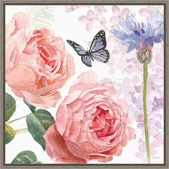 Boho Bouquet II (Butterfly Floral) by James Wiens 16-in. W x 16-in. H. Canvas Wall Art Print Framed in Grey {1}