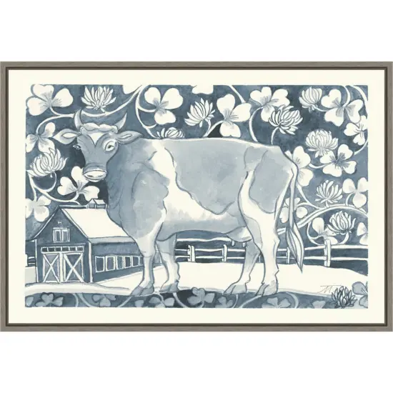 Farm Life II Cow by Miranda Thomas 23-in. W x 16-in. H. Canvas Wall Art Print Framed in Grey {1}