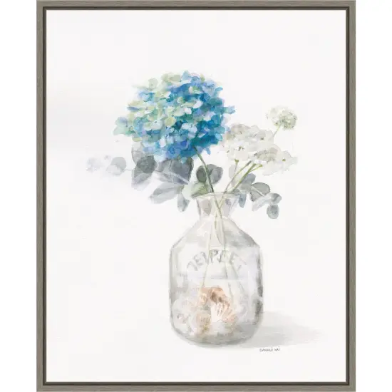 Beach Flowers V (Vase) by Danhui Nai 16-in. W x 20-in. H. Canvas Wall Art Print Framed in Grey {1}