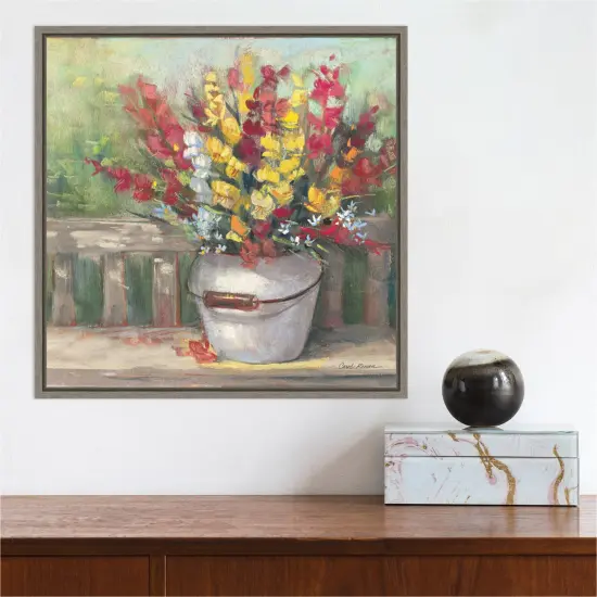 Snapdragon Bouquet by Carol Rowan 16-in. W x 16-in. H. Canvas Wall Art Print Framed in Grey {5}