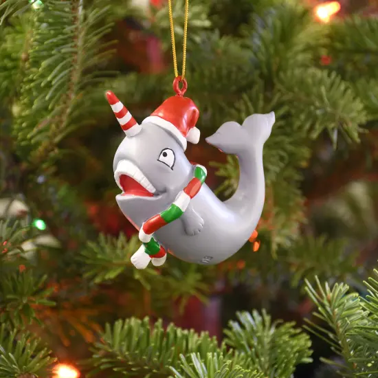 Cute Candy Cane Narwhal Animal Christmas Ornament {6}