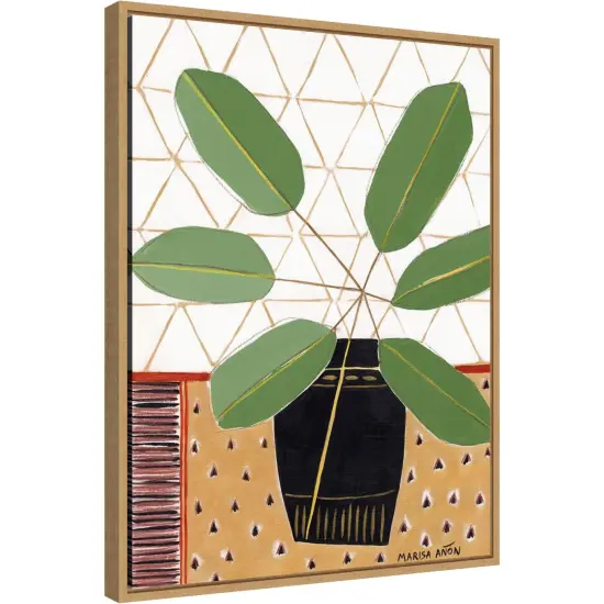 Gold Tablecloth 4 (Plant) by Marisa Anon 18-in. W x 24-in. H. Canvas Wall Art Print Framed in Natural {2}