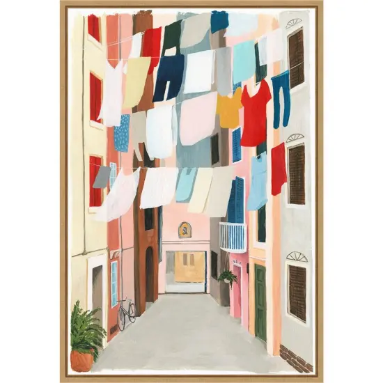 Laundry Day II by Grace Popp 16-in. W x 23-in. H. Canvas Wall Art Print Framed in Natural {1}