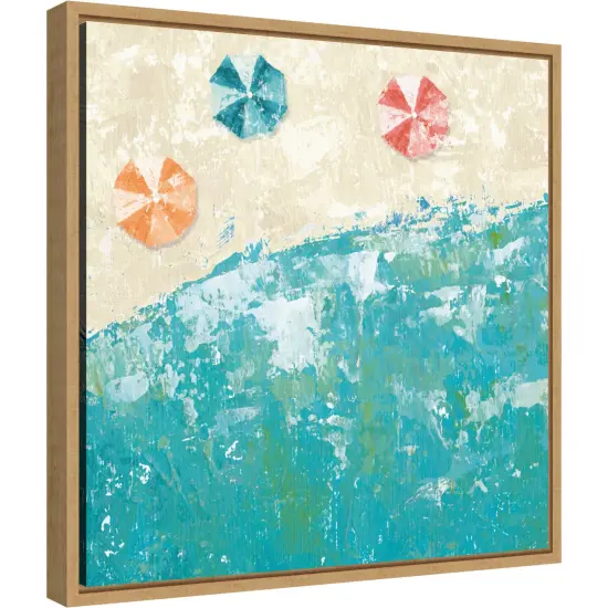 Beach Days by Sarah Adams 16-in. W x 16-in. H. Canvas Wall Art Print Framed in Natural {2}