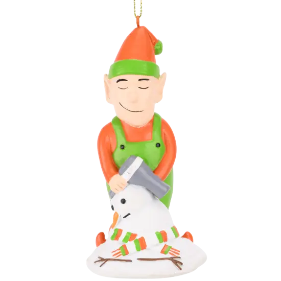 Elf Hair Drying a Snowman Funny Christmas Ornament {1}