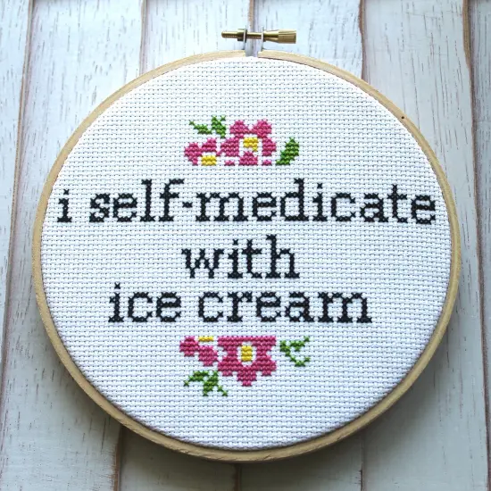 I Self-Medicate With Ice Cream Counted Cross Stitch DIY KIT Intermediate {1}