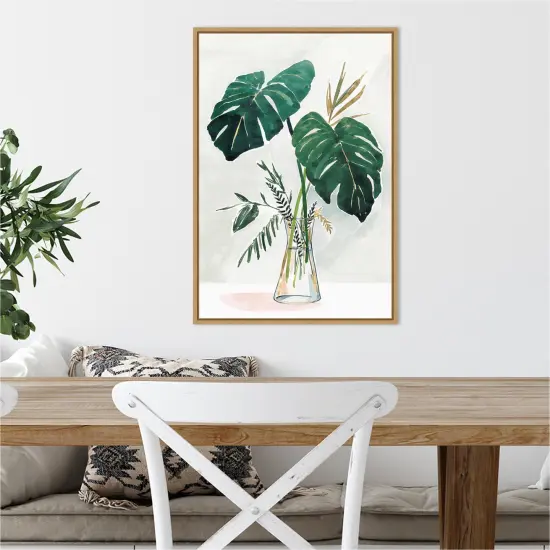 Forenoon II (Monstera Leaf) by Isabelle Z 16-in. W x 23-in. H. Canvas Wall Art Print Framed in Natural {5}