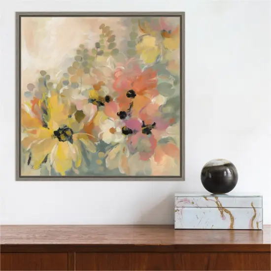 June Flower Bed by Silvia Vassileva 16-in. W x 16-in. H. Canvas Wall Art Print Framed in Grey {5}