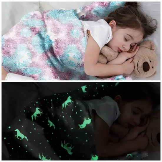 VUDECO Glow in The Dark Blanket for Kids 50 x 60 inches Purple {5}