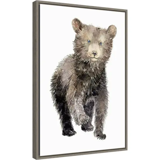 Baby Bear by Elena Markelova 16-in. W x 23-in. H. Canvas Wall Art Print Framed in Grey {2}