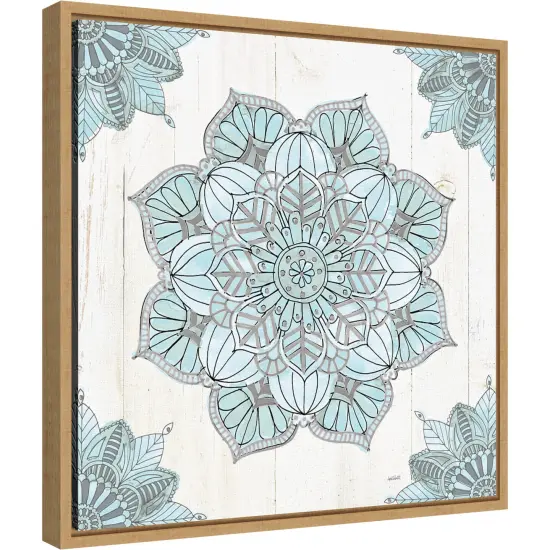 Mandala Morning V Blue and Gray by Anne Tavoletti 16-in. W x 16-in. H. Canvas Wall Art Print Framed in Natural {2}