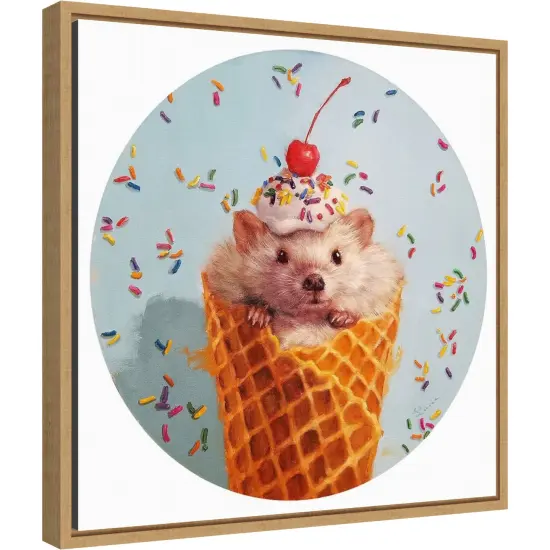 Sprinkled Hedgehog by Lucia Heffernan 16-in. W x 16-in. H. Canvas Wall Art Print Framed in Natural {2}