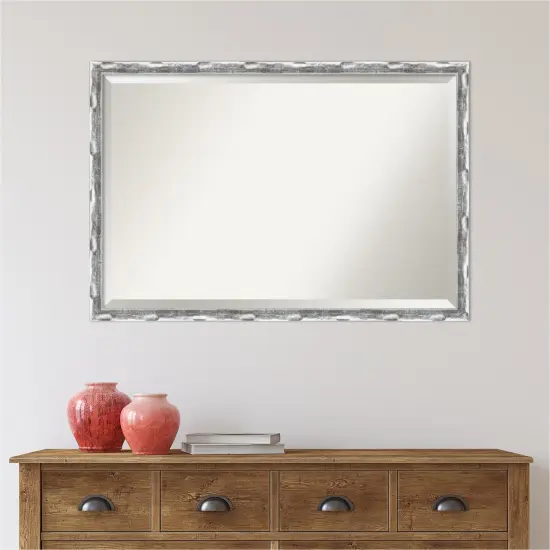 Beveled Bathroom Wall Mirror, Scratched Wave Chrome Frame {4}