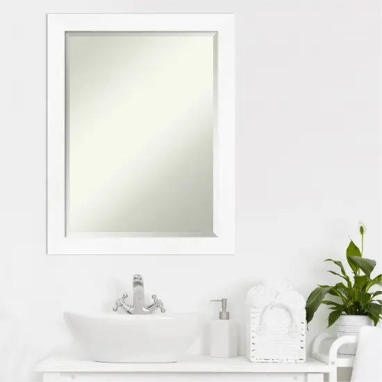Beveled Bathroom Wall Mirror, Cabinet White Narrow Frame {6}