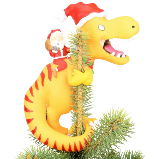 Santa Riding a T-Rex Funny Christmas Tree Topper - Large 10" {1}