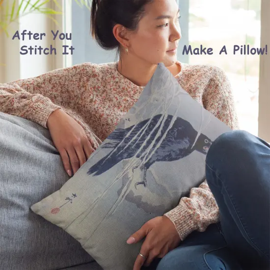 Japanese Artist Ohara Shoson's Crow on a Branch in the Rain Counted Cross Stitch Pattern {4}