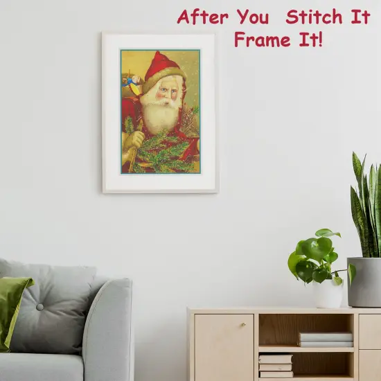 Victorian Father Christmas Santa In a Red Cape, Hat and Tree Counted Cross Stitch Pattern {3}