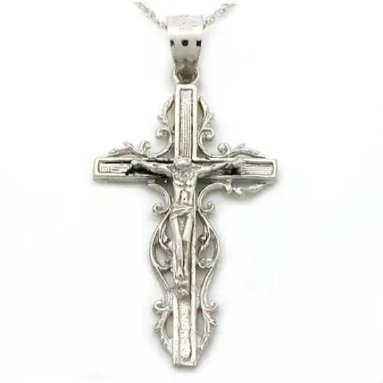 14K White Gold Crucifix Charm 18" Chain Jewelry {2}