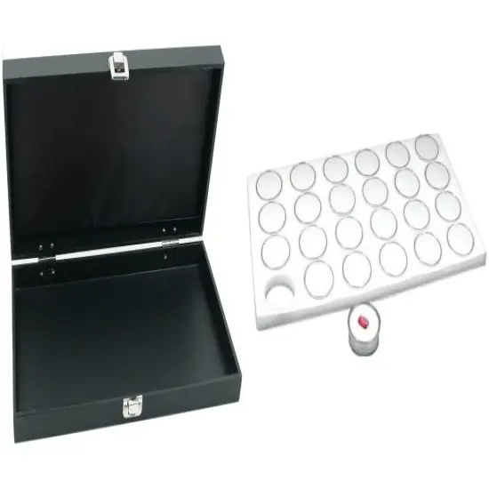 Black Jewelry Display Case (Single metal clasp) w/ White Foam 24 Gem Jar Insert {1}