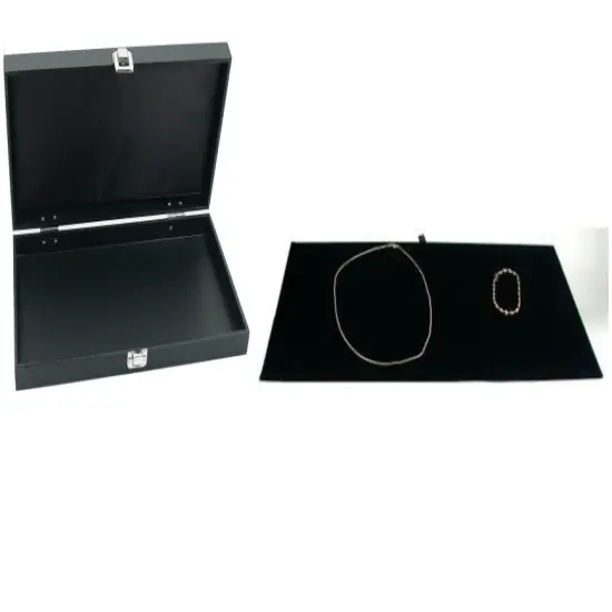 Black Jewelry Display Case (Single metal clasp) w/ Black Velvet Display Tray {1}