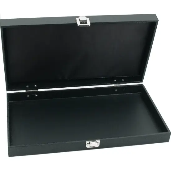 Black Jewelry Display Case (Single metal clasp) w/ Gray 18-slot Plastic Tray {2}