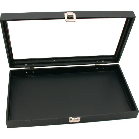 Black Glass Top Jewelry Display 72 Ring Case Box Bonus {4}