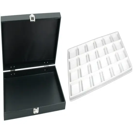 Black Jewelry Display Case (Single metal clasp) w/ White 24-slot Plastic Tray {1}
