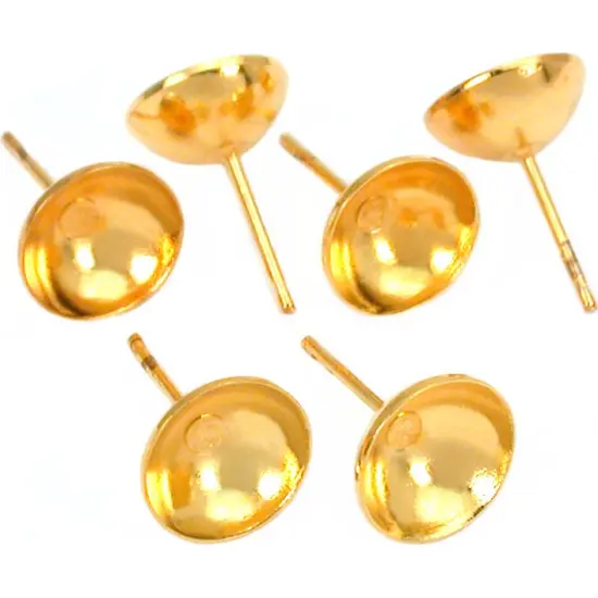 6 Pearl Cup Earring Post Bead Jewelry Gold Filled Parts {1}