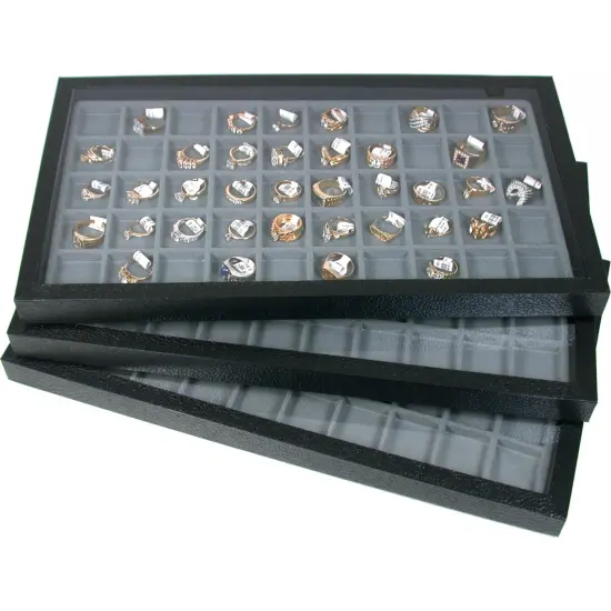 6 Jewelry Box Display Cases Gray 50 Slot Inserts New {1}