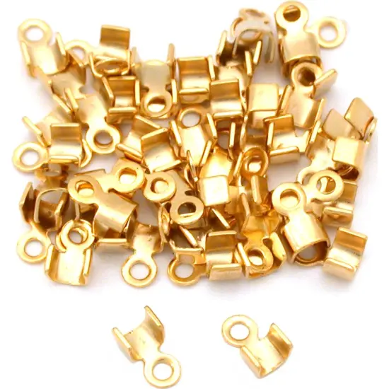 50 Gold Plated Cord Ends Crimp Foldover For Leather 3mm {1}