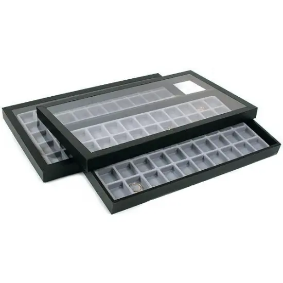 2-50 Compartment Gray Jewelry Display Acrylic Lid Case {1}